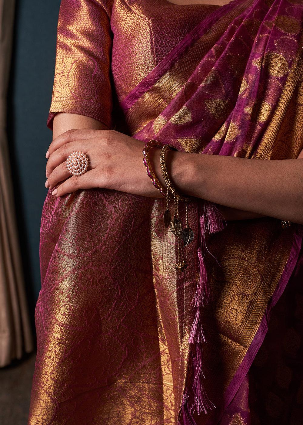 Lollipop Purple Woven Organza Saree - qivii