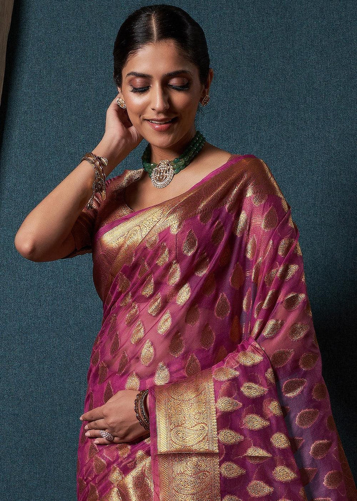 Lollipop Purple Woven Organza Saree - qivii