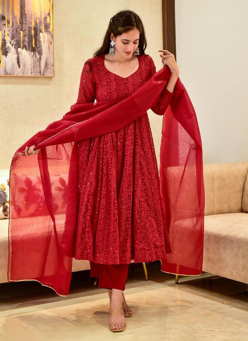 Lucknowi Pattern Work Long Frock Style Suit by Qivii