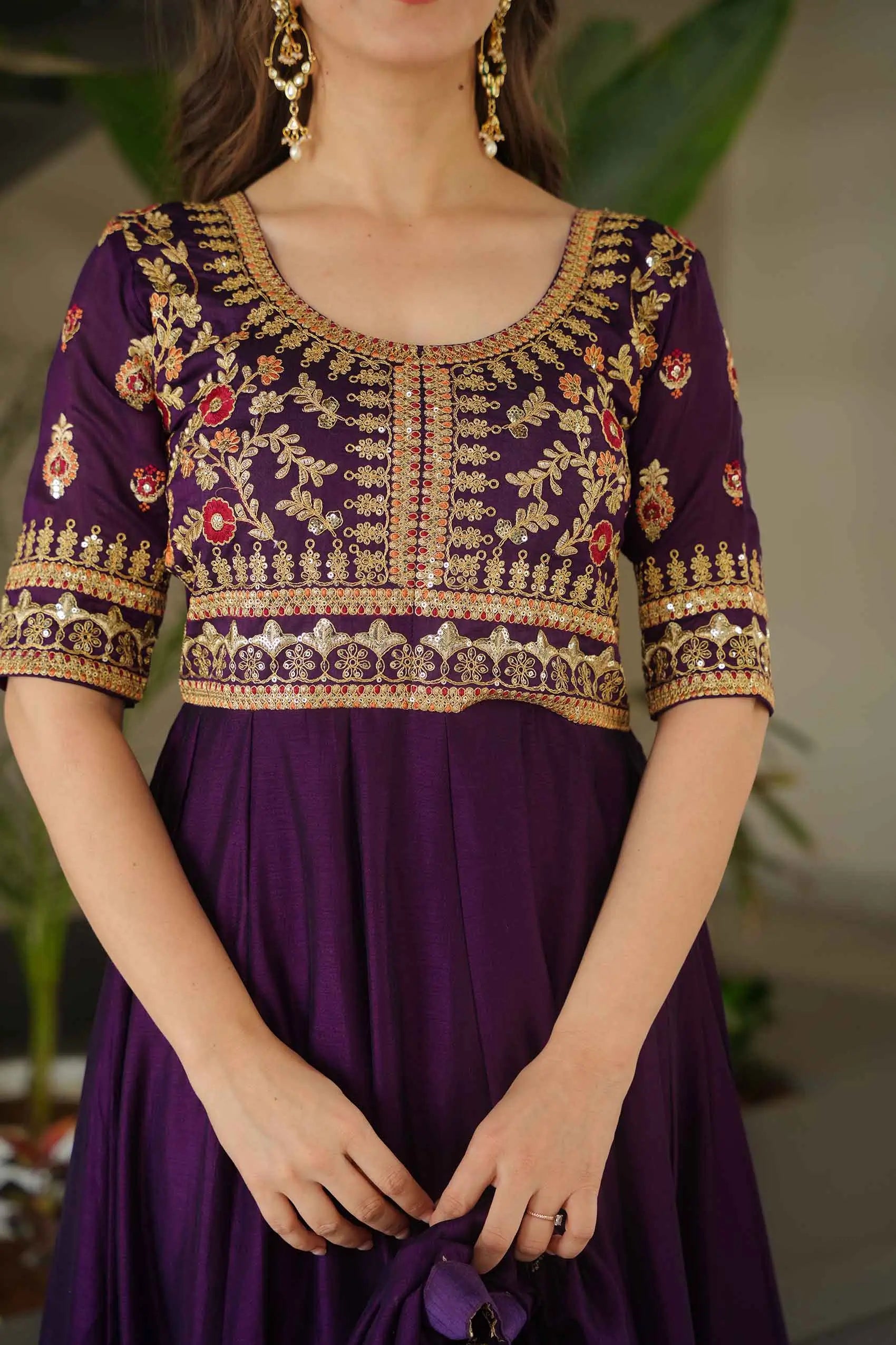Purple Silk Gown With Zari Sequins Embroidery Work And Dupatta - qivii