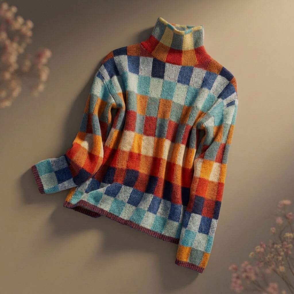 Emma Checkered Merino Sweater  - By Qivii