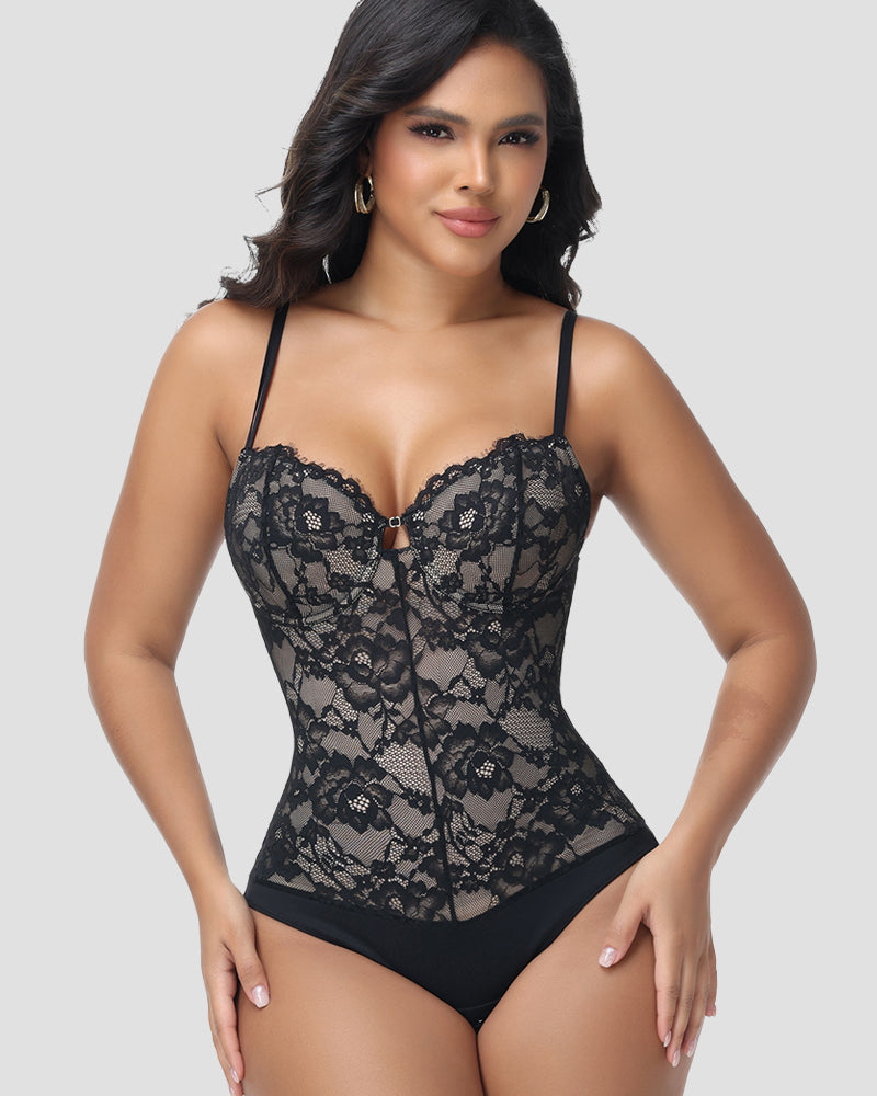 Shapshe® Built In Bra Lace Floral Tummy Tuck Bodysuit