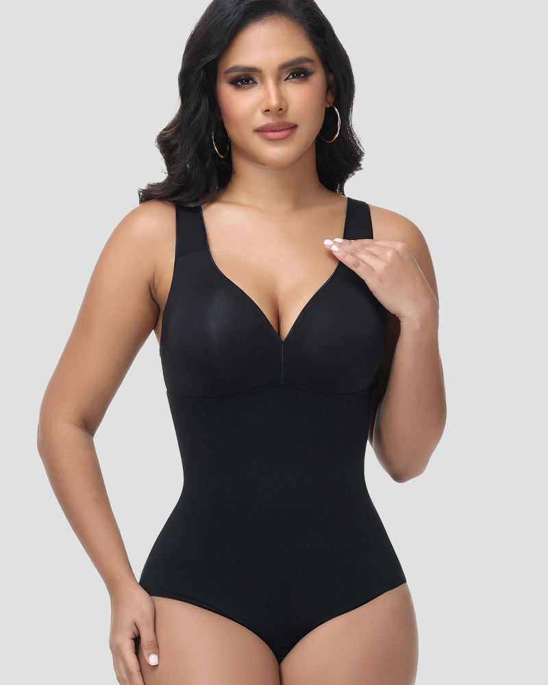 Shapshe® Wide Straps V Neck Tummy Tuck Shapewear Bodysuit
