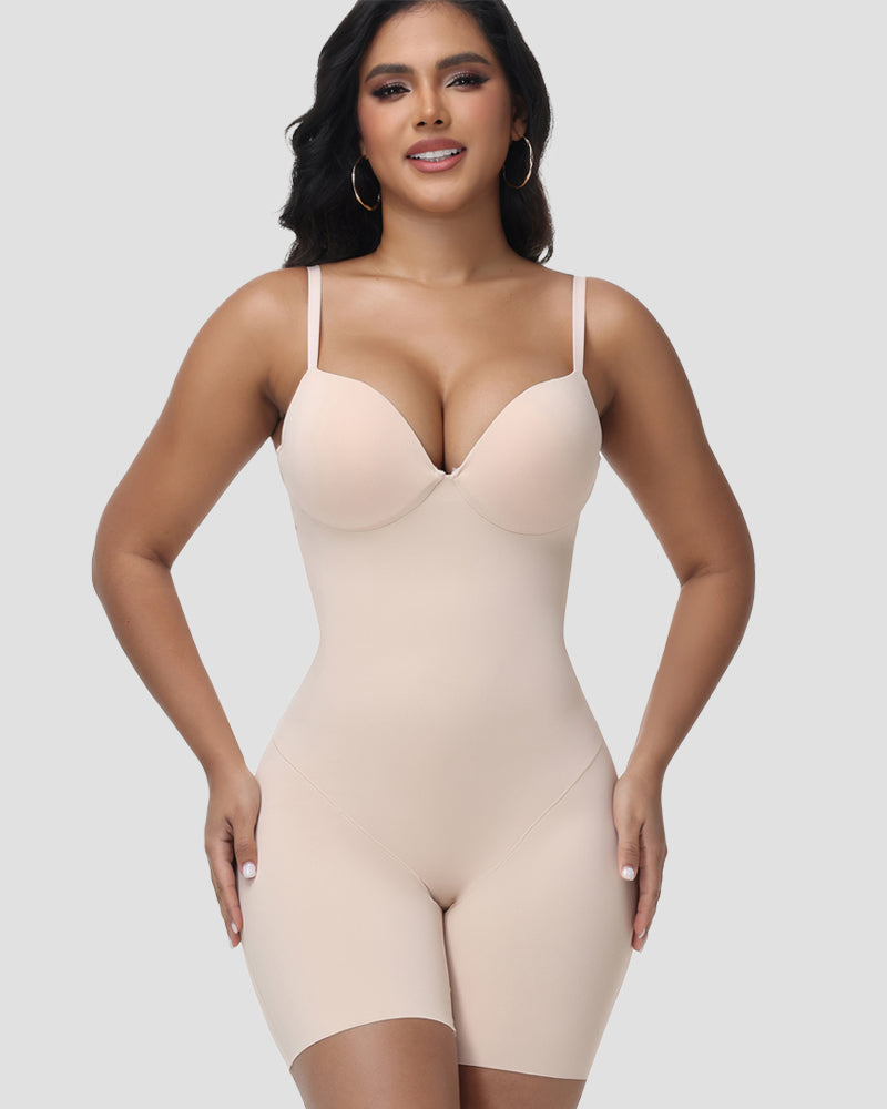 Shapshe® Built In Bra Mid Length Tummy Control Shapewear Bodysuit