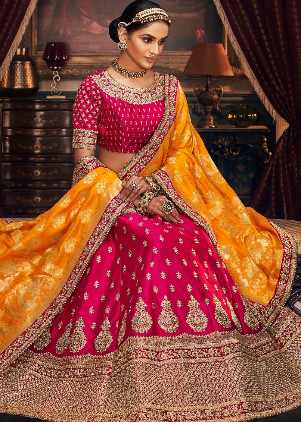 Magenta Handloom Silk Lehenga Choli - qivii