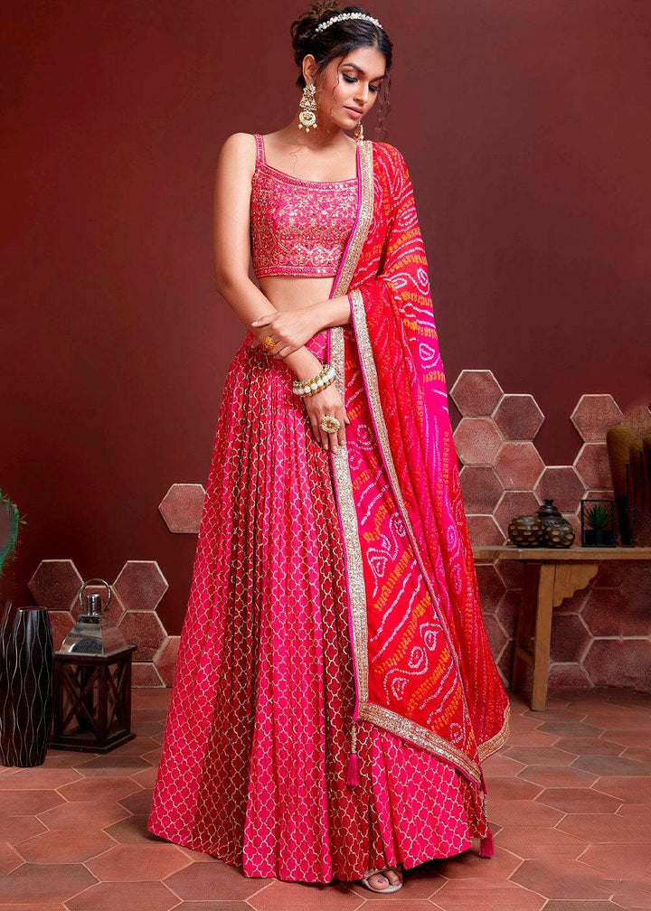 Magenta Pink Chinon Silk Lehenga Choli with Sequins & Mirror work - qivii