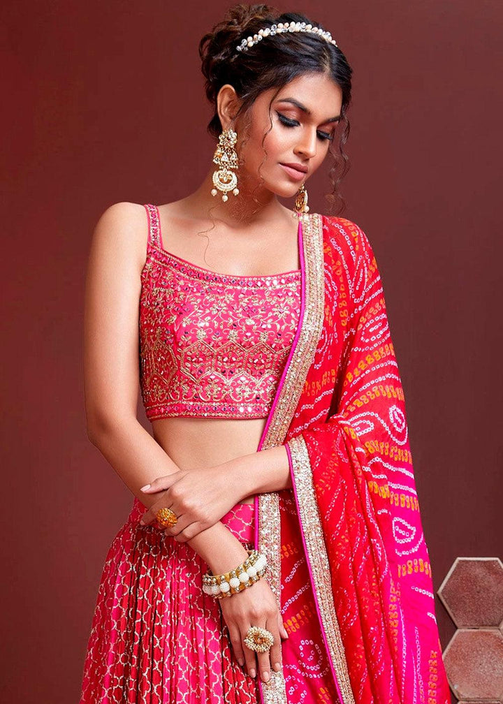 Magenta Pink Chinon Silk Lehenga Choli with Sequins & Mirror work - qivii