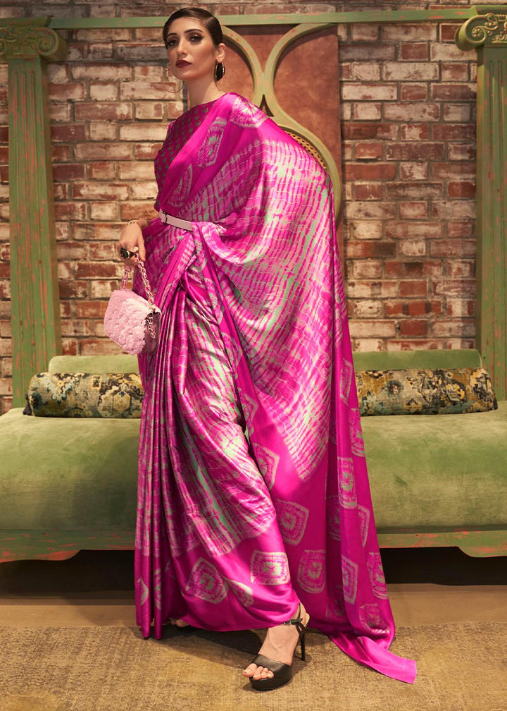 Magenta Pink Designer Satin Crepe Printed Saree : Top Pick - qivii