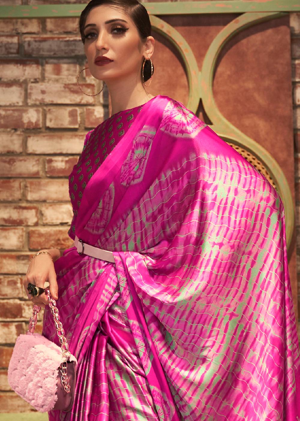 Magenta Pink Designer Satin Crepe Printed Saree : Top Pick - qivii