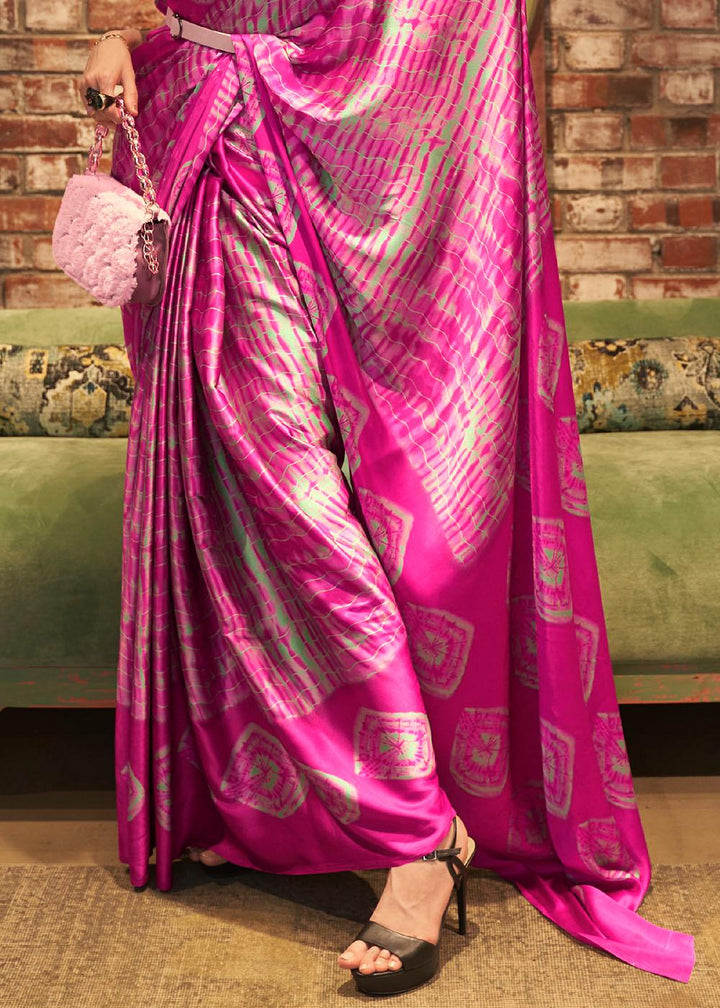 Magenta Pink Designer Satin Crepe Printed Saree : Top Pick - qivii