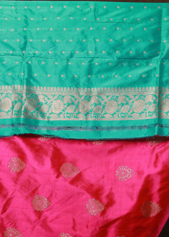 Magenta Pink Hand Woven Pure Katan Silk Saree | Stitched Blouse - qivii