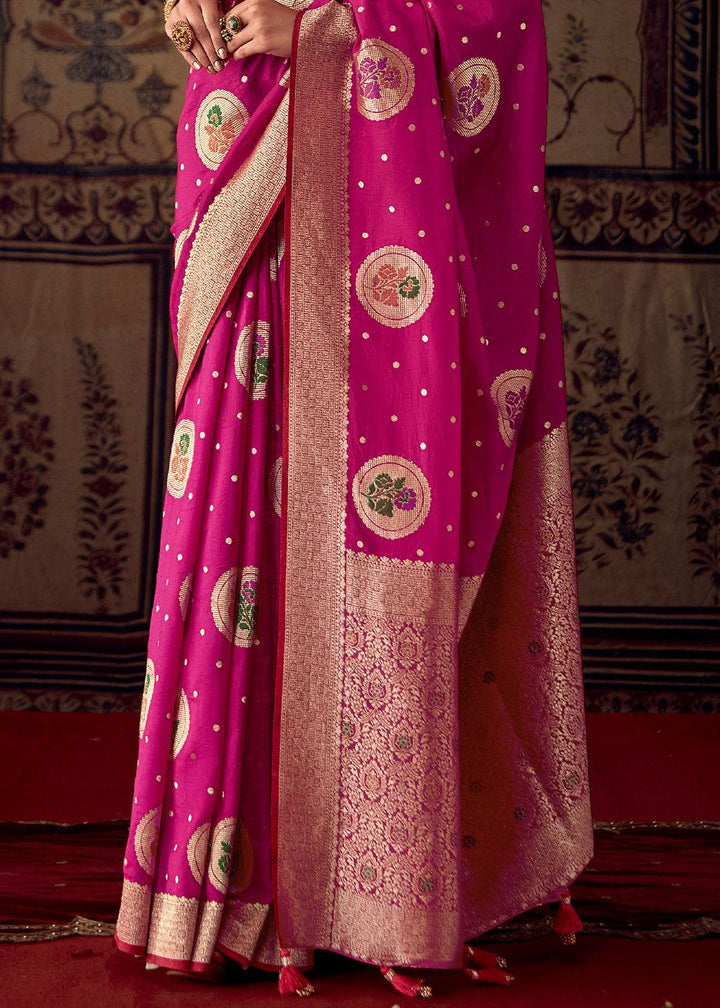 Magenta Pink Meenakari Weaving Dola Silk Saree - qivii