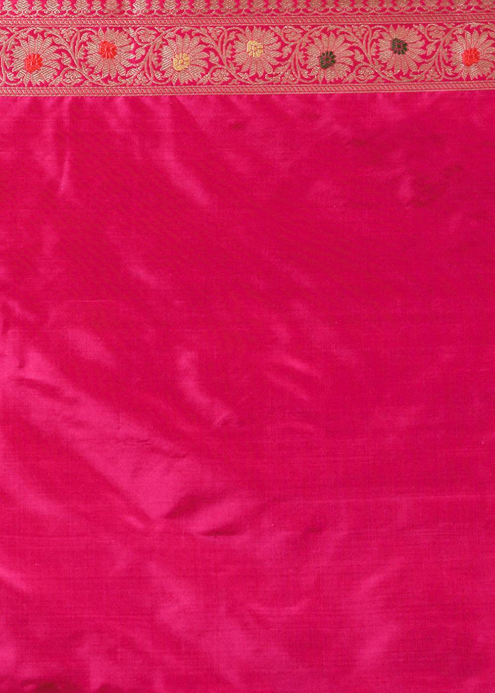 Magenta Purple Hand Woven Pure Katan Silk Saree | Stitched Blouse - qivii