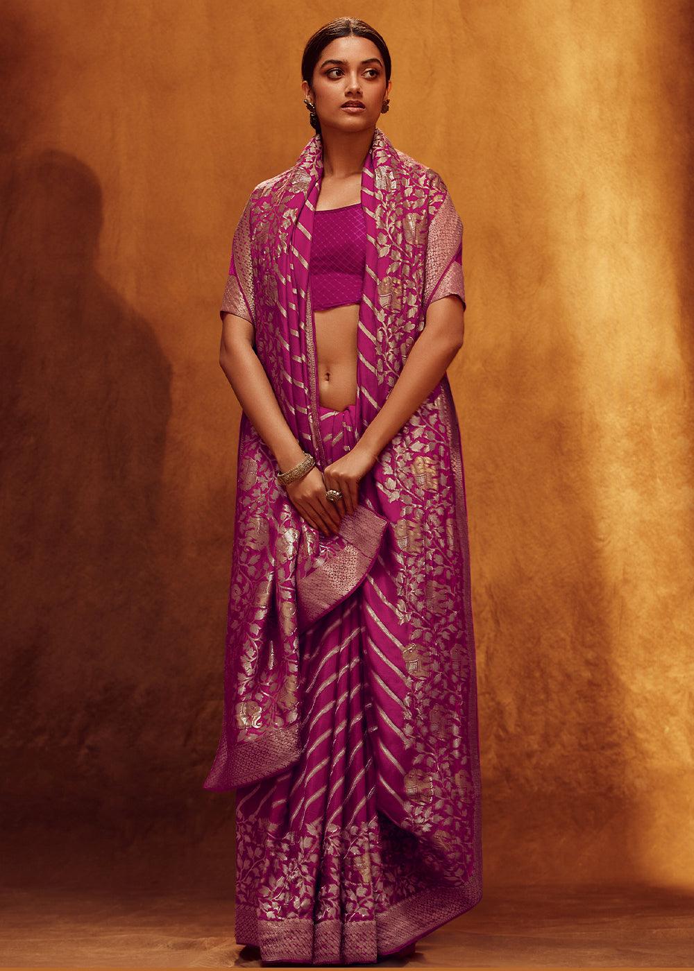 Magenta Purple Woven Viscose Silk Saree - qivii