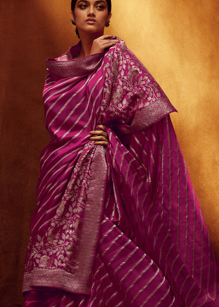 Magenta Purple Woven Viscose Silk Saree - qivii