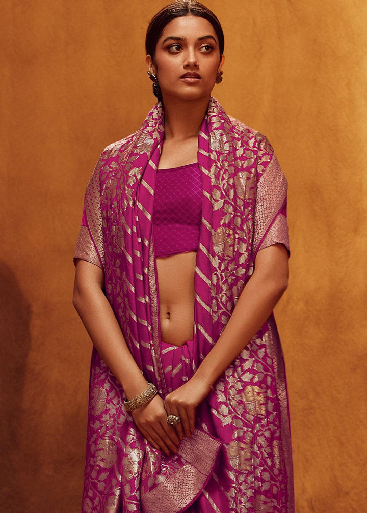 Magenta Purple Woven Viscose Silk Saree - qivii