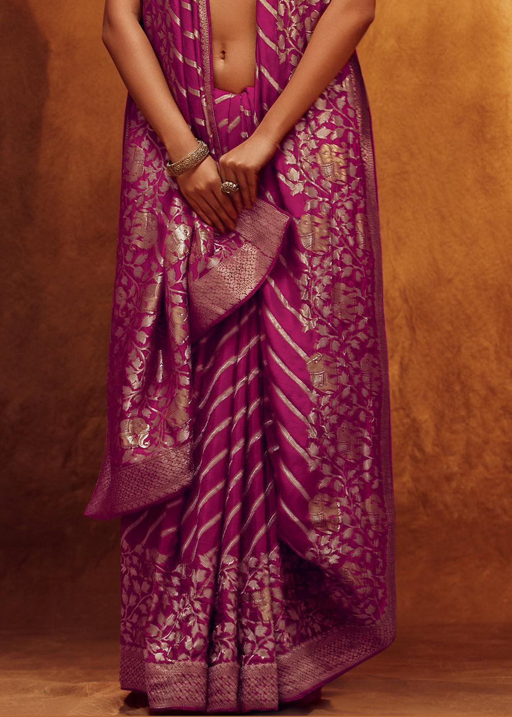 Magenta Purple Woven Viscose Silk Saree - qivii