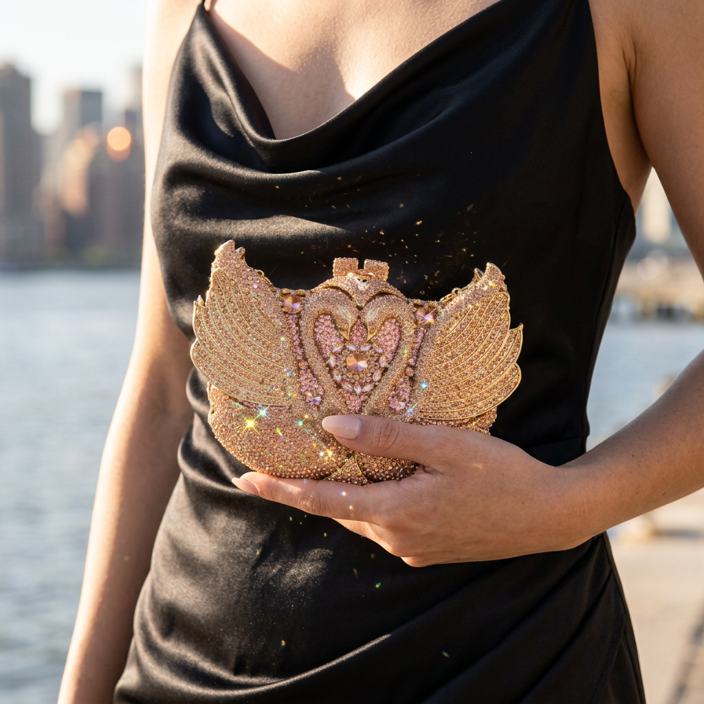 Midnight Swan Crystal Clutch  - By Qivii