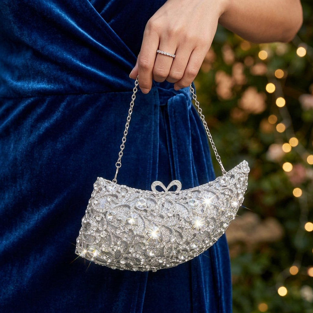 Moonbeam Crescent Crystal Clutch  - By Qivii