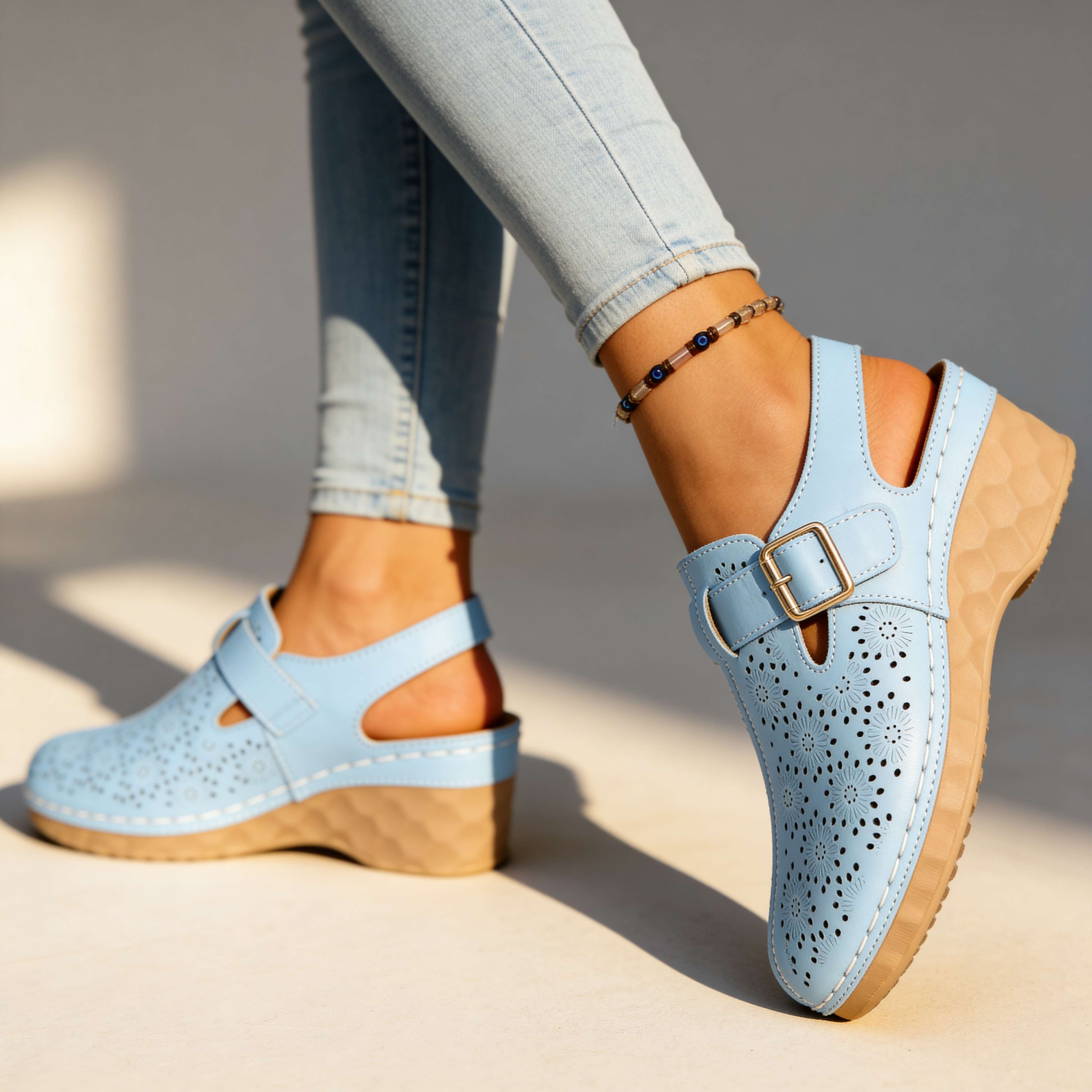Alissa Floral Buckle Wedges