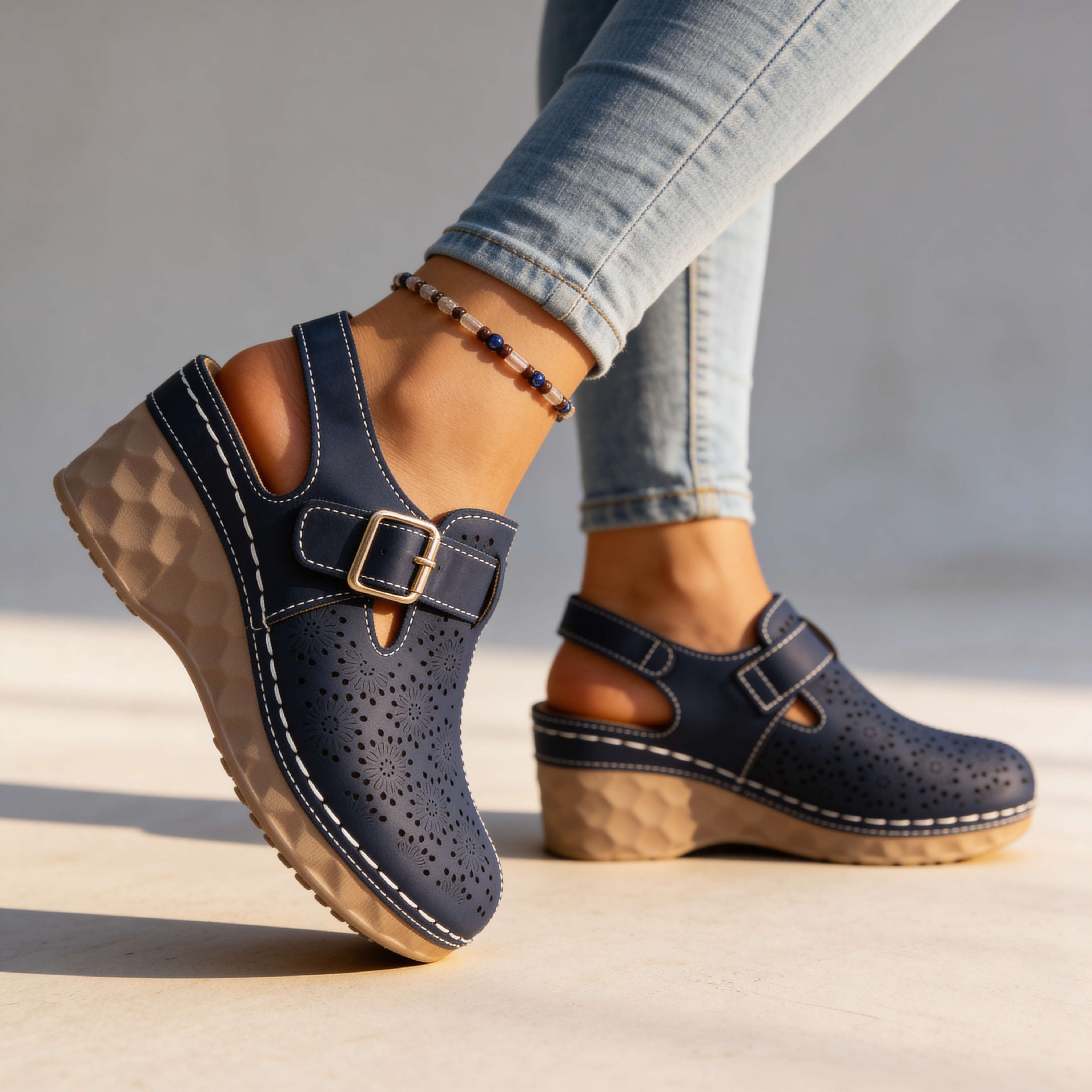 Alissa Floral Buckle Wedges