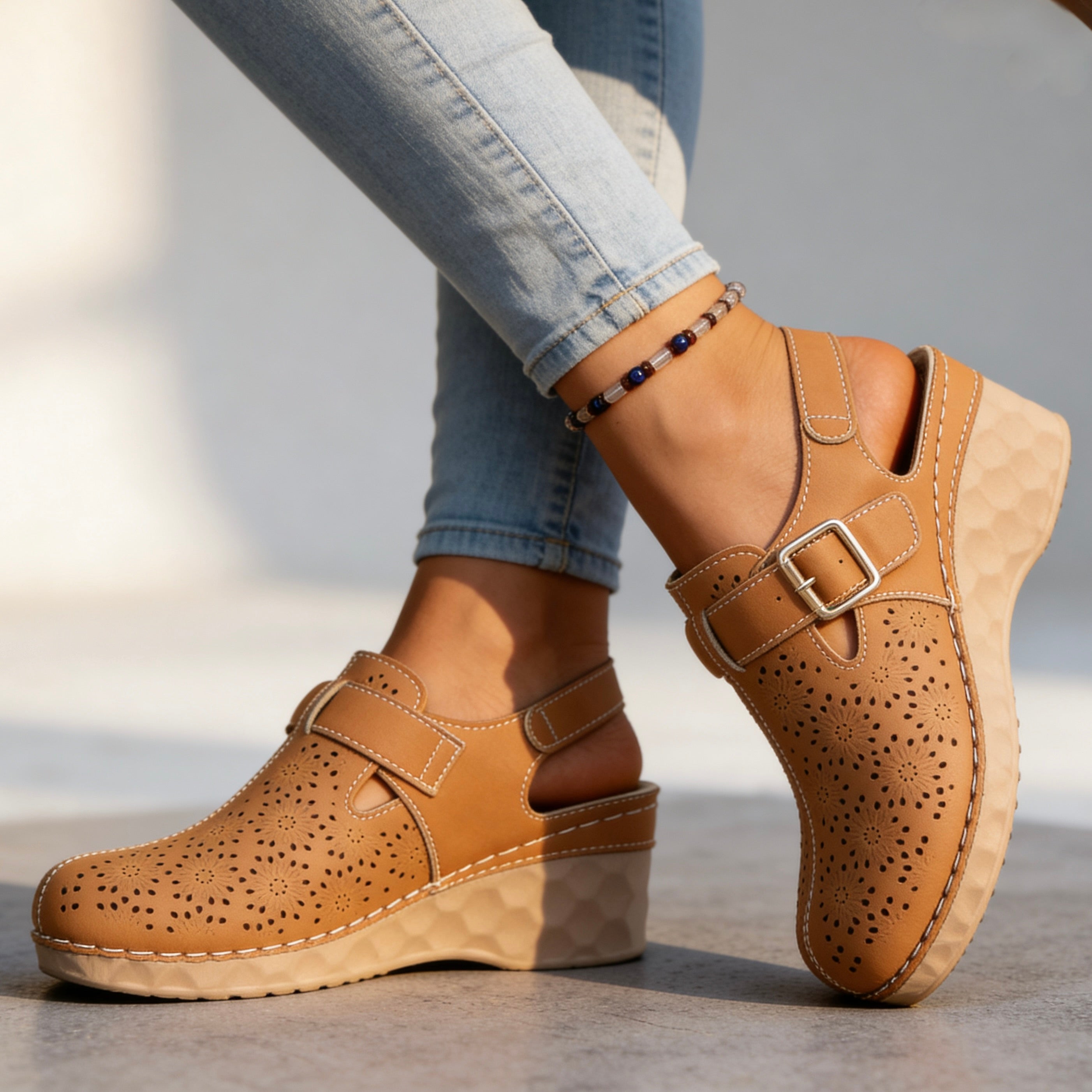 Alissa Floral Buckle Wedges