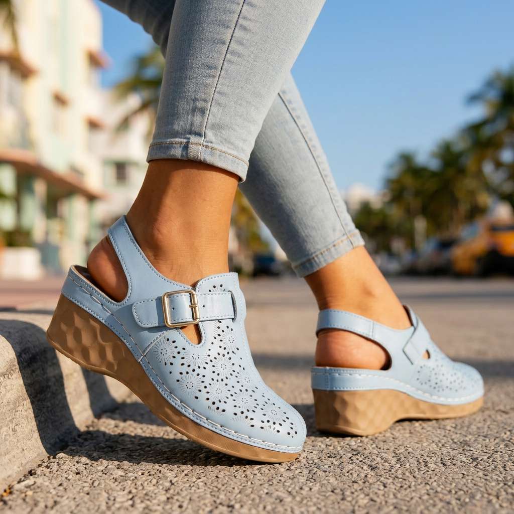 Alissa Floral Buckle Wedges