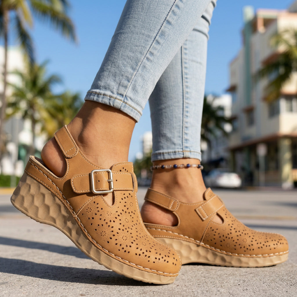 Alissa Floral Buckle Wedges