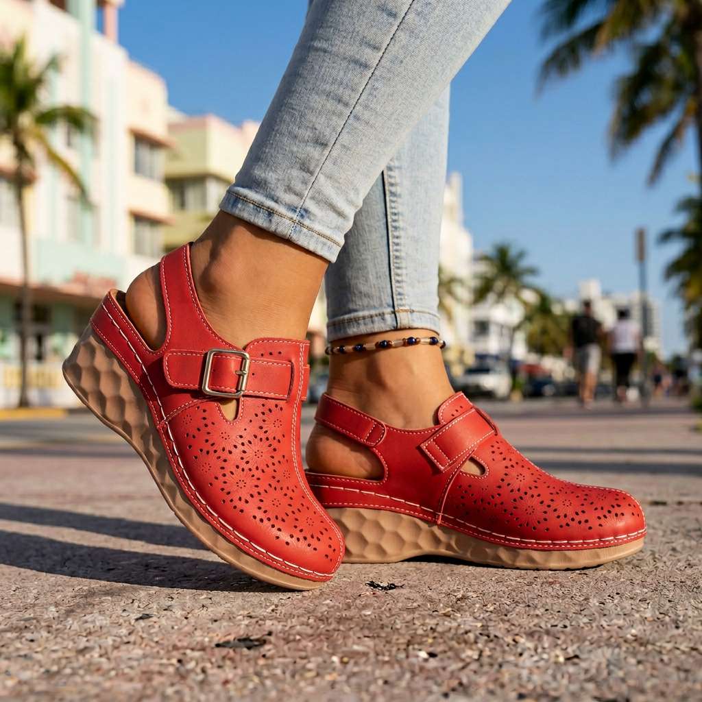 Alissa Floral Buckle Wedges