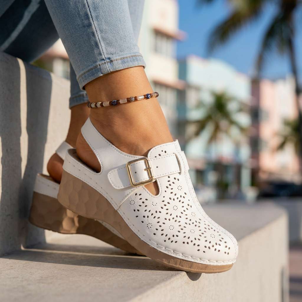 Alissa Floral Buckle Wedges