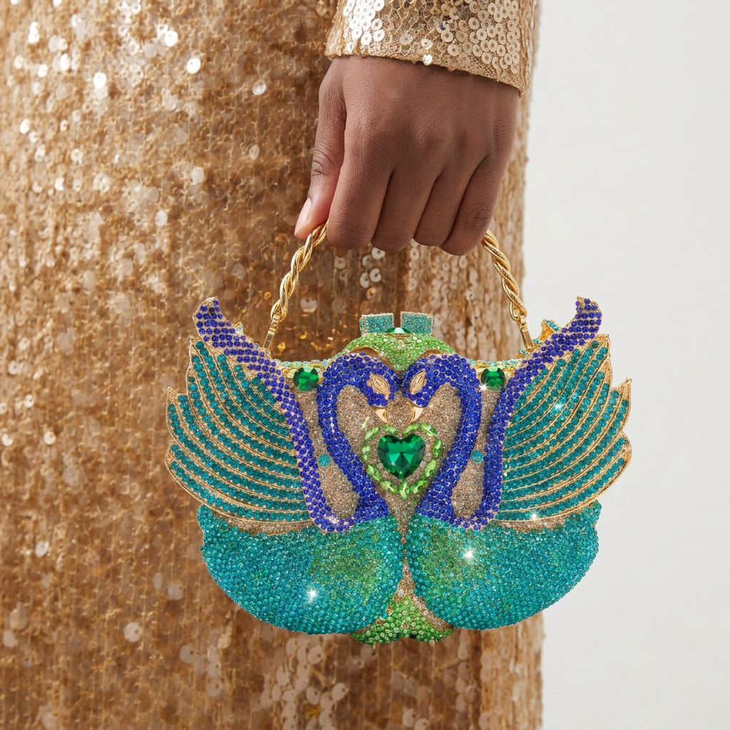 Midnight Swan Crystal Clutch  - By Qivii