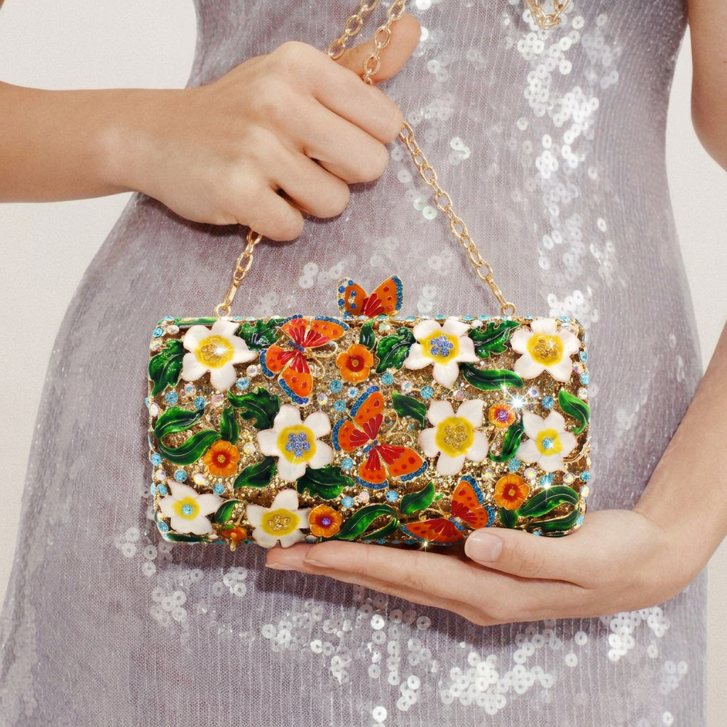 Butterfly Garden Crystal Clutch  - By Qivii