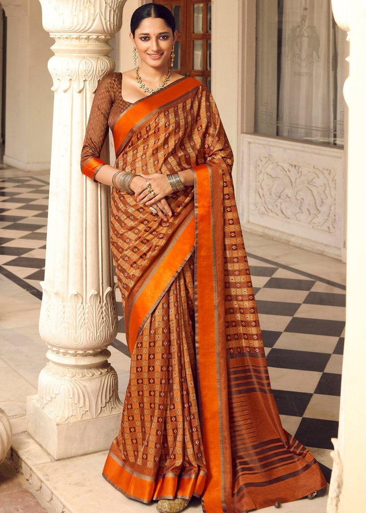 Mahogany Brown Woven Patola Silk Saree | Stitched Blouse - qivii