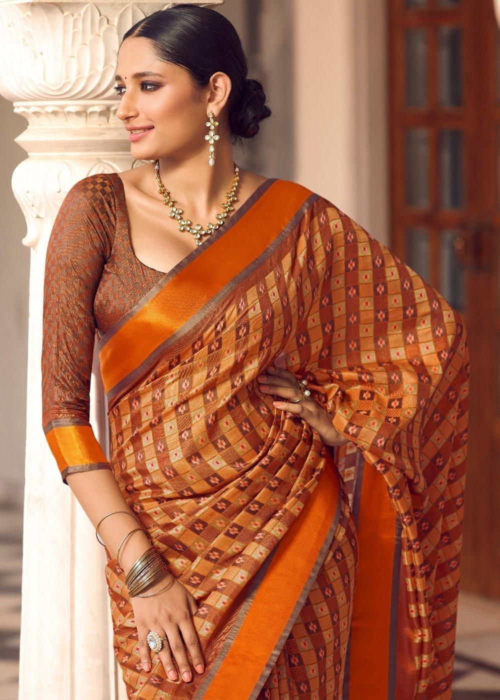 Mahogany Brown Woven Patola Silk Saree | Stitched Blouse - qivii