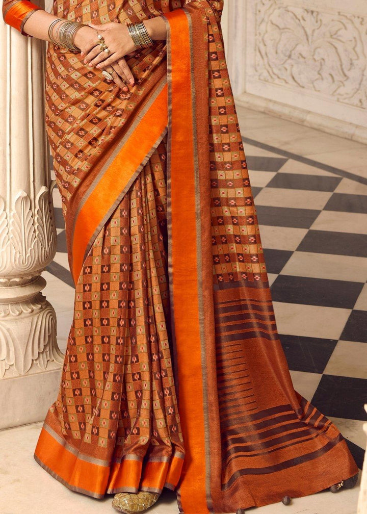 Mahogany Brown Woven Patola Silk Saree | Stitched Blouse - qivii