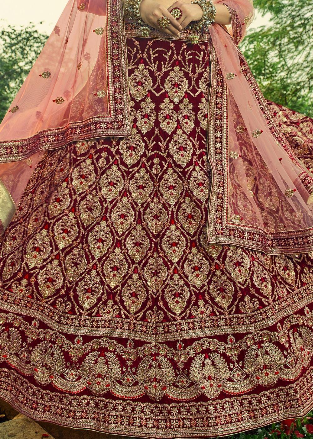 Mahogany Red Bridal Velvet Lehenga Choli with Embroidery & Hand work : Top Pick - qivii