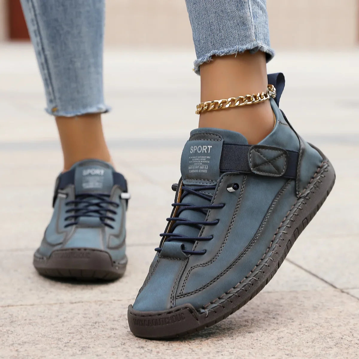 Blue Maizie women's orthopedic hiking sneakers by Hudson Ridge, featuring supportive design and rugged outdoor footwear for women.