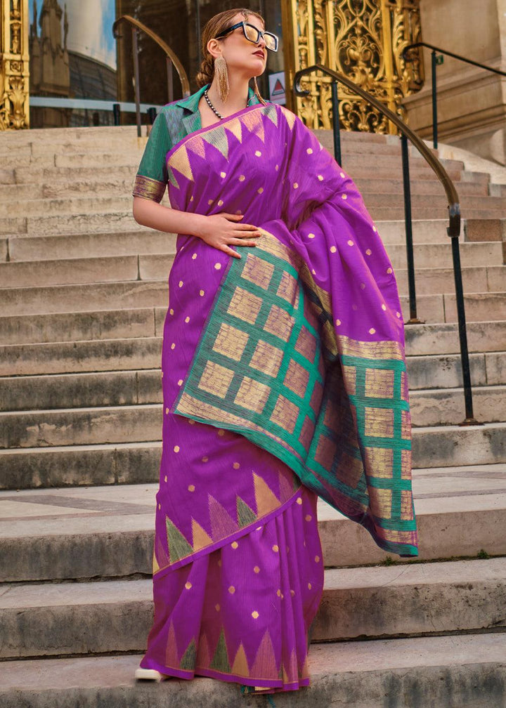 Mardi Gras Purple Handloom Woven Khadi Silk Saree - qivii