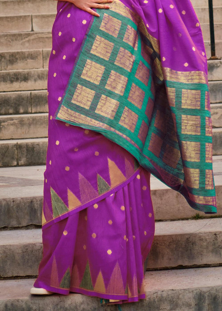 Mardi Gras Purple Handloom Woven Khadi Silk Saree - qivii