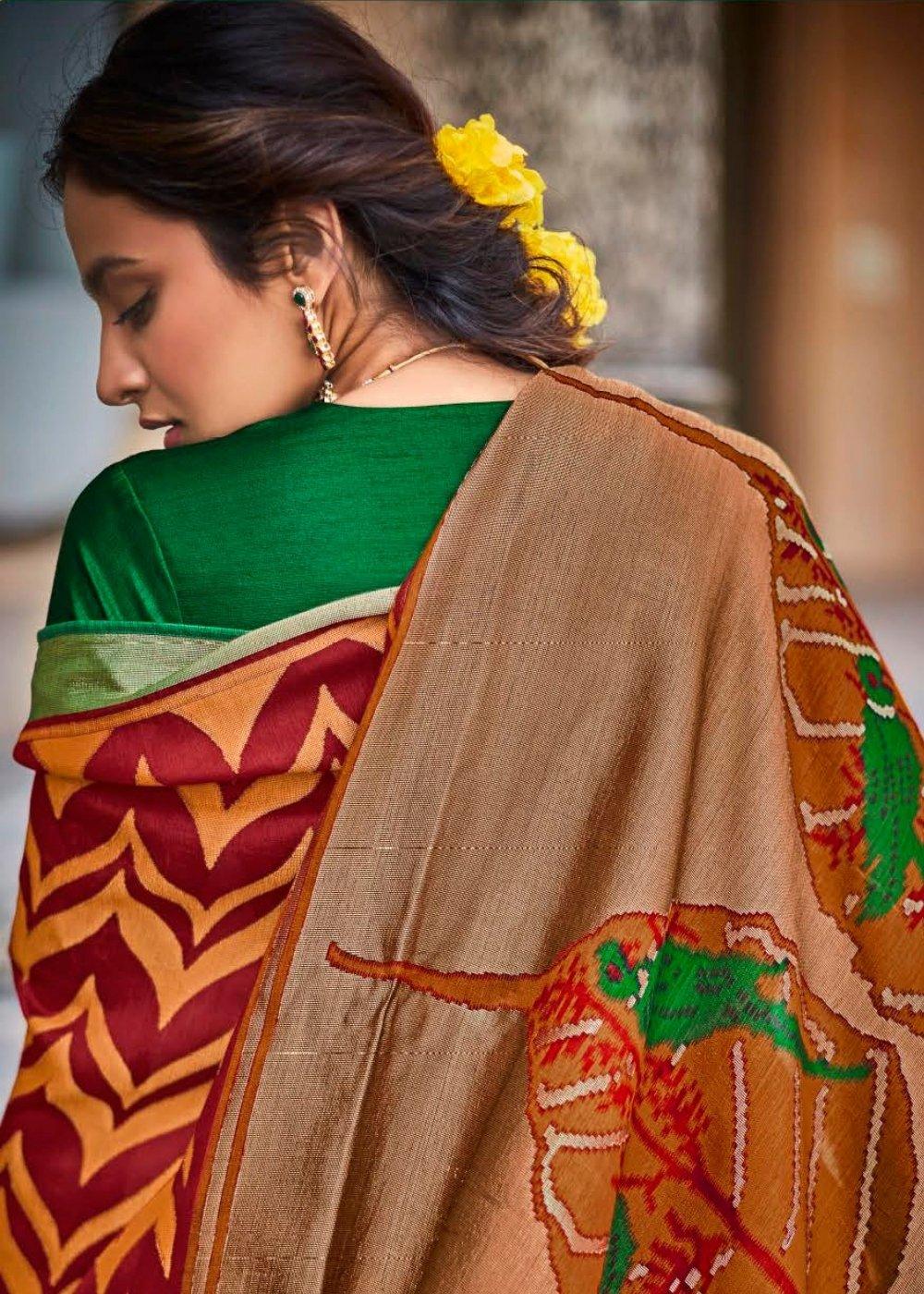 Maroon Red Soft Silk Saree with Embroidered Blouse | Stitched Blouse - qivii