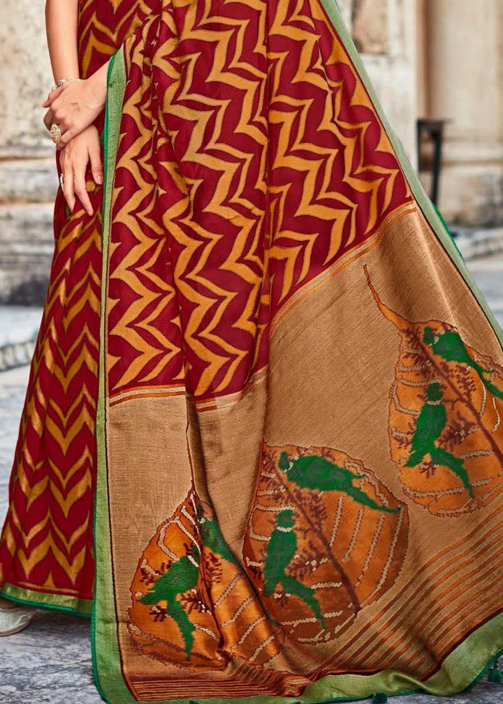 Maroon Red Soft Silk Saree with Embroidered Blouse | Stitched Blouse - qivii