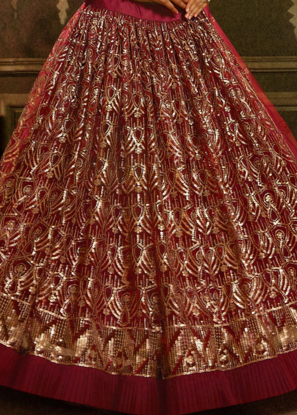 Maroon Soft Net Designer Lehenga Choli with overall Sequins work - qivii