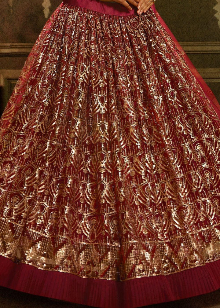 Maroon Soft Net Designer Lehenga Choli with overall Sequins work - qivii