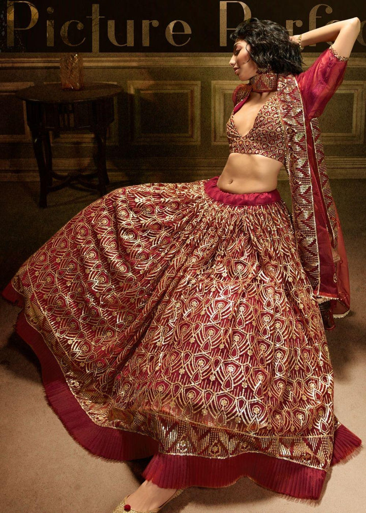 Maroon Soft Net Designer Lehenga Choli with overall Sequins work - qivii