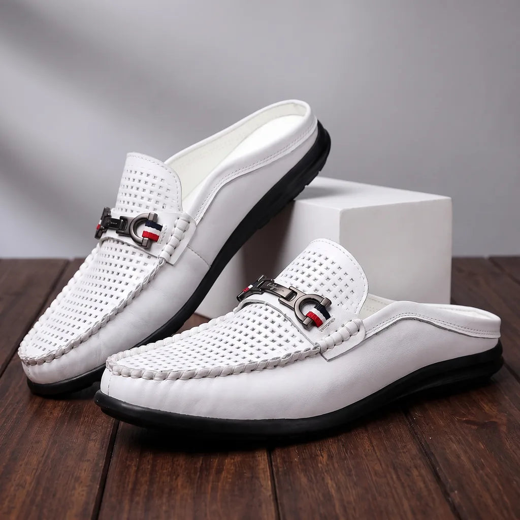 Men's white leather Italian loafer by Qivii, featuring a classic slip-on design and smooth matte finish.
