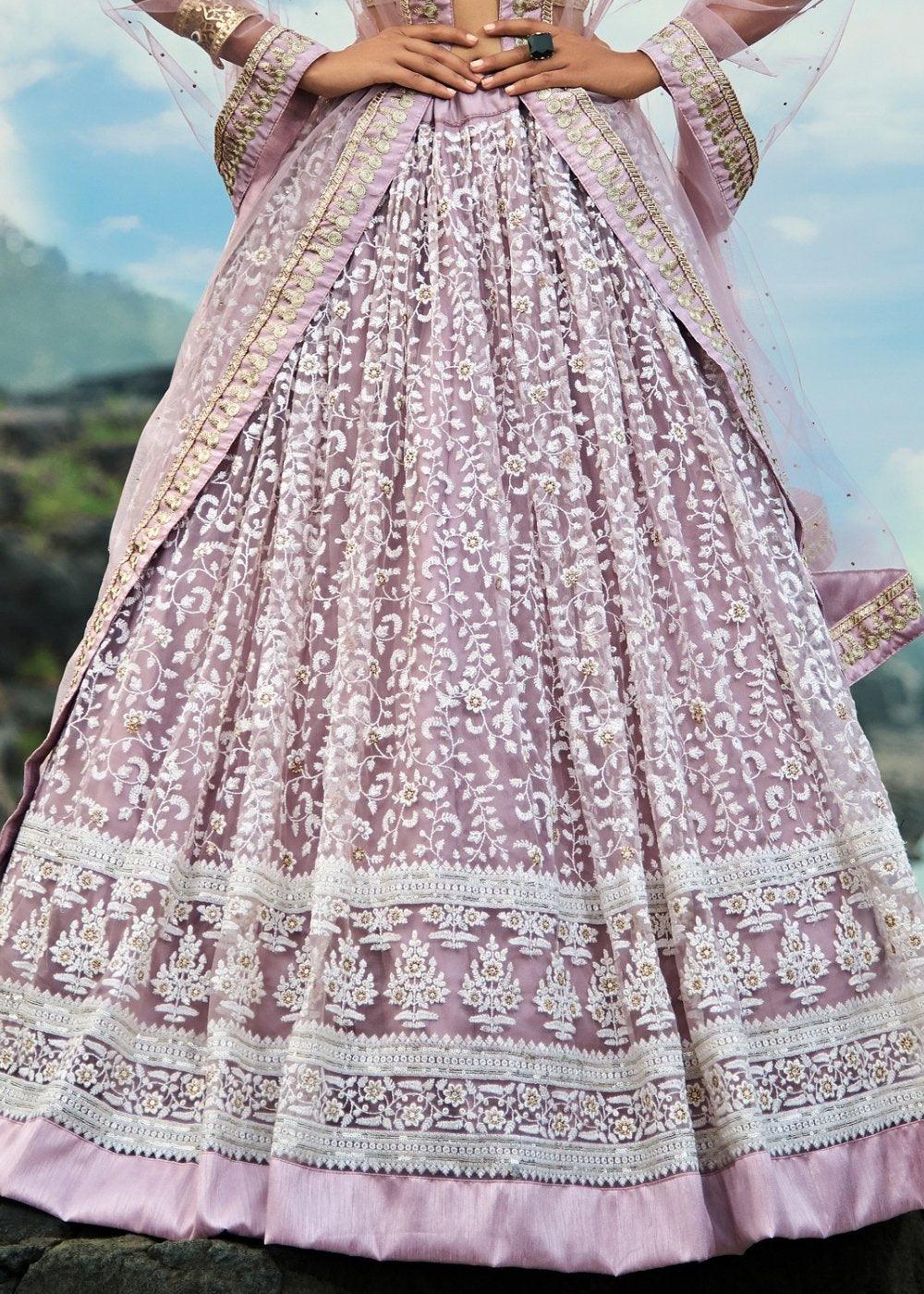 Mauve Purple Designer Soft Net Lehenga Choli with Thread & Zari work - qivii