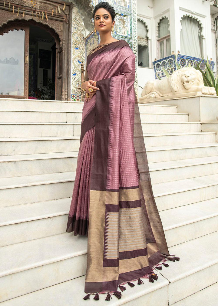 Mauve Purple Designer Woven South Silk Saree | Stitched Blouse - qivii