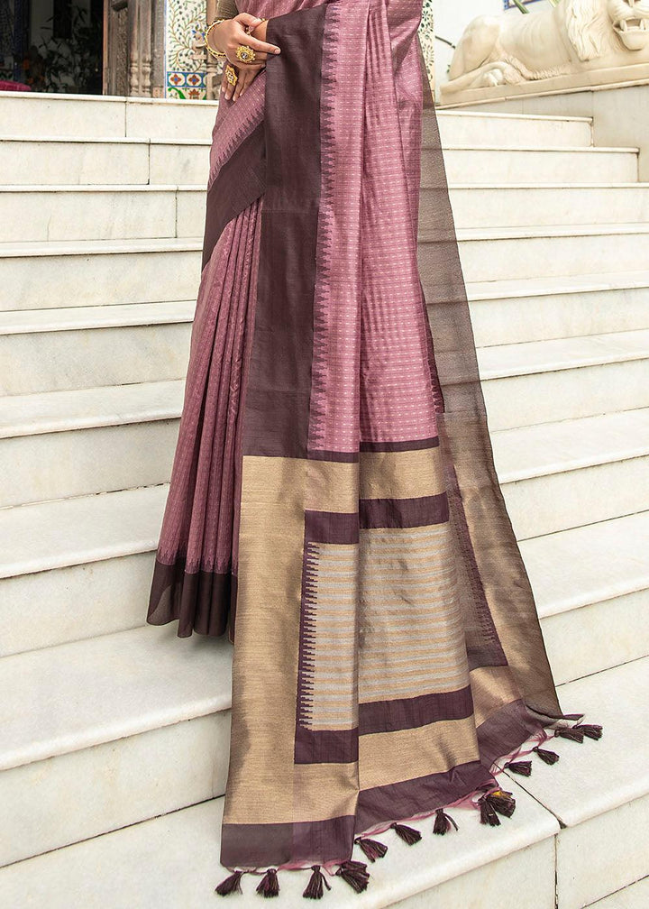 Mauve Purple Designer Woven South Silk Saree | Stitched Blouse - qivii