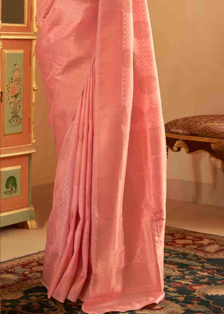 Mauvelous Pink Handloom Weave Banarasi Silk Saree | Stitched Blouse - qivii