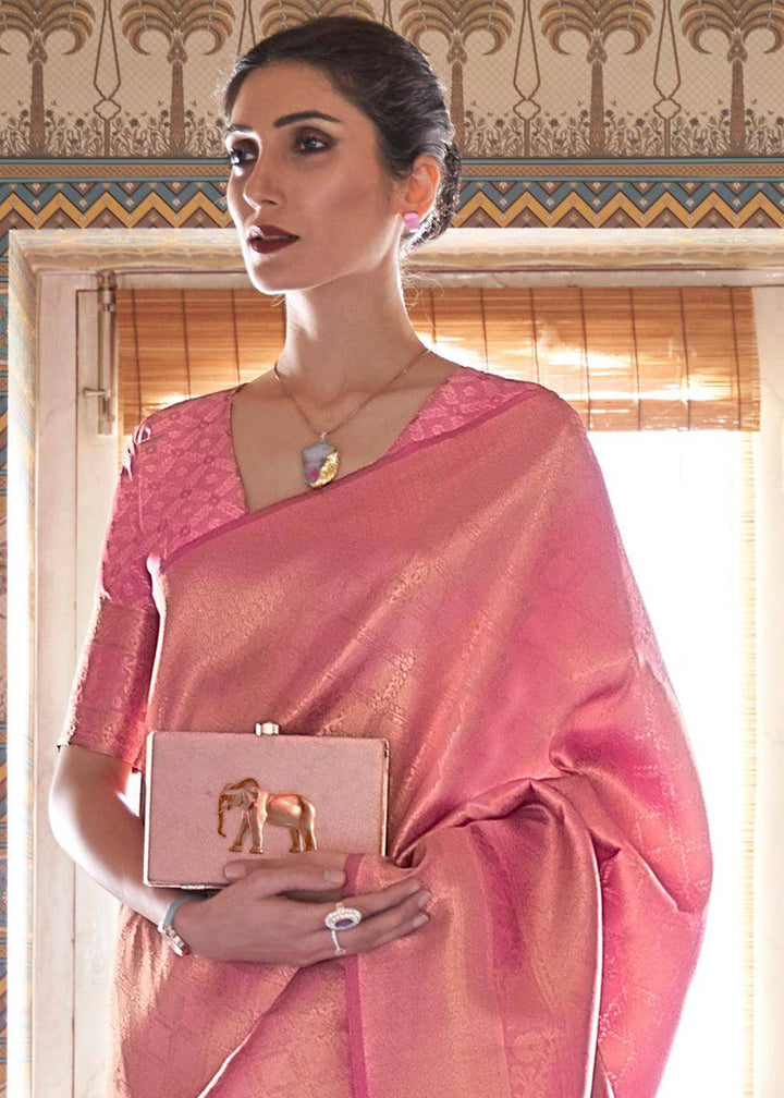 Mauvelous Pink Soft Handloom Weave Kanjivaram Silk Saree : Festival Edition | Stitched Blouse - qivii